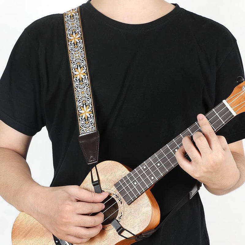 EYESHOT Ukulele Strap No Drill, Adjustable Double J Hook Clip on Uke Shoulder Strap, Hawaiian Jacquard Kind Style Hands Free Ukelele Strap, Easy to Use and Fit Most Standard Uke Sizes - Image 2